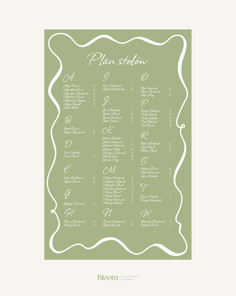 Zielony plan stołów na wesele z kolekcji Crazy in Love