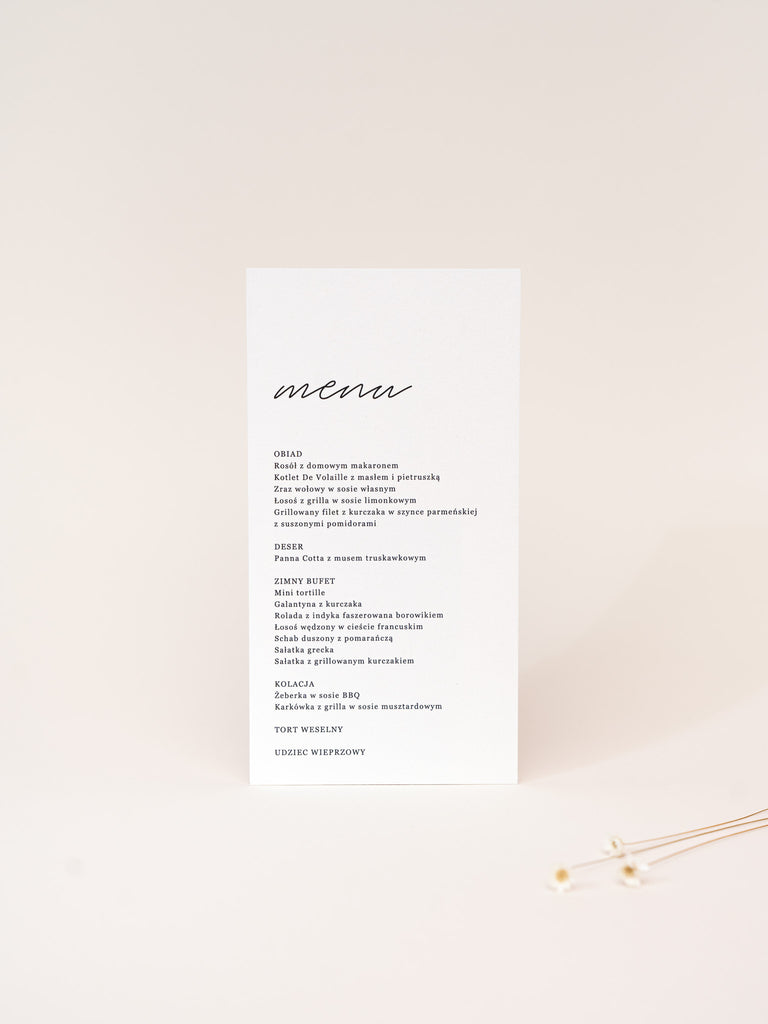 Minimalistyczne menu ślubne z kolekcji Olive Minimal